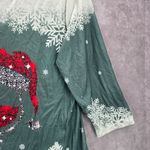 None Green Snow Flake Wine Santa Cozy Vibe Christmas Print Top Medium Photo 4