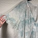 Anthropologie  White Blue Tie Dye Floral Embroidered Eyelet Top Photo 3