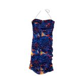 Pretty Little Thing  Dress Womens 0 Blue Abstract Ruched Halter Mini Bodycon Party Photo 1