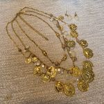 Boutique Gold Coin Multi Layer Necklace and Earrings Set Photo 1