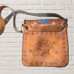 Vintage 70s Tooled Leather Crossbody Bag Artisan Boho Western Hippie Tan Photo 4