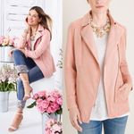 Chico's Elongated Moto Jacket Twill Asymmetrical Zip Front in Peach Pink Size 3 Photo 1