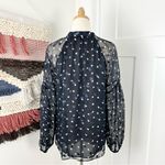 Massimo Dutti  Silk Button Front Blouse Navy Blue Sz 6 Photo 4