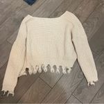 American Threads  Off Shoulder Fringe Distressed Sweater Photo 3