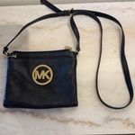 Michael Kors Black Leather Crossbody Bag MK Logo Gold Tone Adjustable Strap Photo 1