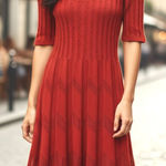 M MISSONI Burnt Orange Crochet Knit Short Sleeve Sweater Dress Size Small Photo 0