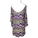 Parker  Silk Blouse or Mini Dress Size L Purple Chevron Bell Flare Sleeve Cut Out Photo 6