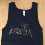 Bin 6 New Rhinestones Aruba Palm Tree Ribbed Tank Top Very Stretchy Navy Size XL Blue Photo 1