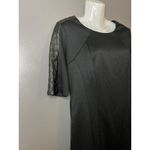Attention  Dress Womens Medium Black Faux Leather Sleeve Sheath Knee Length Photo 2