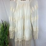 XCVI Ivory Crochet Fringe Long Sleeve Mini Dress L Photo 1