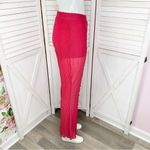 ZARA  Sheer‎ Pleated Ruffle Wide Leg Pull On Pants Pink Medium Flare Naked Photo 3