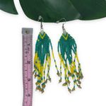 Colorful Boho Native Seed Bead Fringe Earrings Green Photo 4
