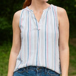 st. john's bay St. John’s Bay Striped Notch-Neck Sleeveless Tank Top Size M NWT Photo 0