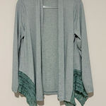 LOGO By Lori Goldstein stripe Lace Trim Tiered Ruffle Open Green Cardigan medium Photo 0