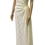 Tahari  Arthur S Levine Cream Lace and Sequin Zip Back Maxi Dress Gown Womens 8 Photo 0