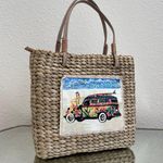 Vintage Y2K Beach Surf Volkswagen Bug Corn Husk Wicker Small Handbag Purse Multiple Photo 0