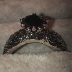 Size 6 Silver Tone & Round Black CZ Solitaire Scroll Design Boho Ring Photo 2