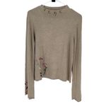 Colour Works Women's Embroidered Floral Long Sleeve‎ Pullover Sweater Tan XL Photo 2