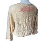 Free People NWT, Rare Crinkle Cropped Ivory Cardigan Pink Beaded Detail, Sz S Photo 6