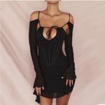 House Of CB  Black Silk Gianna Corset Cold Shoulder Long Sleeve Body-Con Dress S Photo 6