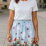 Gnome Skirt Butterfly Floral Print A Line Mini Skirt Cottagecore Size M Blue Size M Photo 0