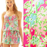 Lilly Pulitzer  Deanna Romper Southern Charm Flamingo v neck sleeveless neon Photo 1
