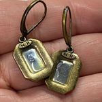 Signed NR Vintage Red Emerald Cut Leverback Dangle Earrings Antique Gold Tone Photo 5