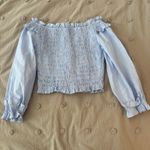 ZARA Smocked Ruffle Cropped Blouse Off Shoulder Long Sleeve Light Blue Size S Photo 6