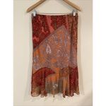 Vintage Zero Zero Womens Skirt Large Red Paisley Fairy Prairie Cottagecore Boho Orange Photo 2