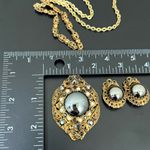 Vintage West Germany Signed Hematite Gold Filigree Necklace & Clip Earrings Set Black Photo 5