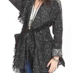 Free People Ladies  Womens Black Combo Lined Fringe Tweed Wrap Coat - Sz S Photo 0