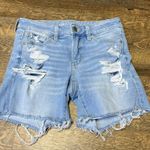 American Eagle Midi Jean Shorts Womens 6 Denim Dream Stretch Cut Off Distressed Photo 0