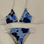Women white and blue navy floral halter Bikini top and bottom set hibiscus print Photo 0