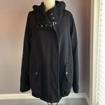 INC black jersey knit hooded jacket sherpa lined removable faux fur collar Size M Photo 6