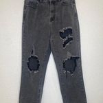 Pretty Little Thing Charcoal Destroyed Straight Leg Denim Jeans Sz 6 High Rise Photo 0