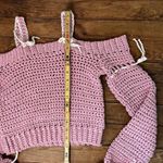 Women’s Handmade Crochet long sleeve off shoulder cropped cotton pink sweater Photo 2