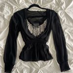 Alex Evenings  Black Sheer Blouse with Silver Accents Photo 4