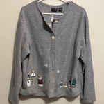 Gray Christmas Women's Sweater Snowman Embroidery Snowflakes Winter Size L Photo 0