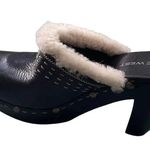 Nine West  chunky heel clog mule Studded Black leather Size 8.5 Sherpa Retro Photo 11