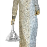 VINTAGE 1960'S CREAM WITH SILVER SEQUINS SHIRT STYLE COCKTAIL DRESS (S) Photo 1