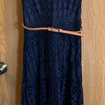 Xhilaration  High Low Sleeveless Navy Lace Dress with Thin Brown Waist‎ Belt Photo 0