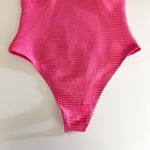 [Hot Pink] Ribbed Textured Asymmetrical Strap One Piece Cheeky Swimsuit Sz Large Pink Photo 7