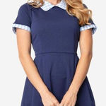 Unique Vintage  Gwynnie Bee‎ Gingham Collar Navy Fit-And-Flare Dress, 0X Photo 0