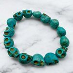 Blue Stone Skeleton Skull Stretch Bracelet Punk Southwestern Goth Boho Halloween Photo 0