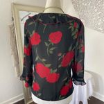 Whimsygoth Black Red Flower Frilly Ruffle Rose Mesh Button Up Vintage Blouse M Size M Photo 3