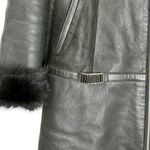 Vintage Centropel Real Shearling Long Leather Coat Fur Collar 90s Black Small Photo 7