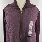 Liz Claiborne  1X Women Purple Eggplant Quilted & Sweater Full Zip Jacket Photo 1