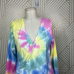 Chaser Long Sleeve Ballet Wrap Top In Tie Dye Pink Yellow Size Large Photo 6