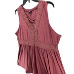 Torrid Babydoll Top Womens 1XL Dusty Rose Textured Jersey Lace Up V Neck Boho Photo 2