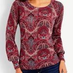 Talbots Red Geometric Merino Wool Puff-Sleeve Sweater Size Medium Photo 0